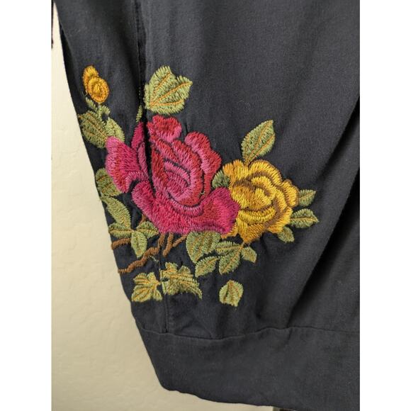 Johnny Was Navy Blue Embroidered Floral Knit Button Front Long Line Cardigan - Picture 6 of 8